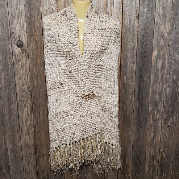 NEW Aran Cream Ivory Flecked Hand Knit Knitted Long Shawl Wrap Scarf Boho Hippie - Picture 1 of 7